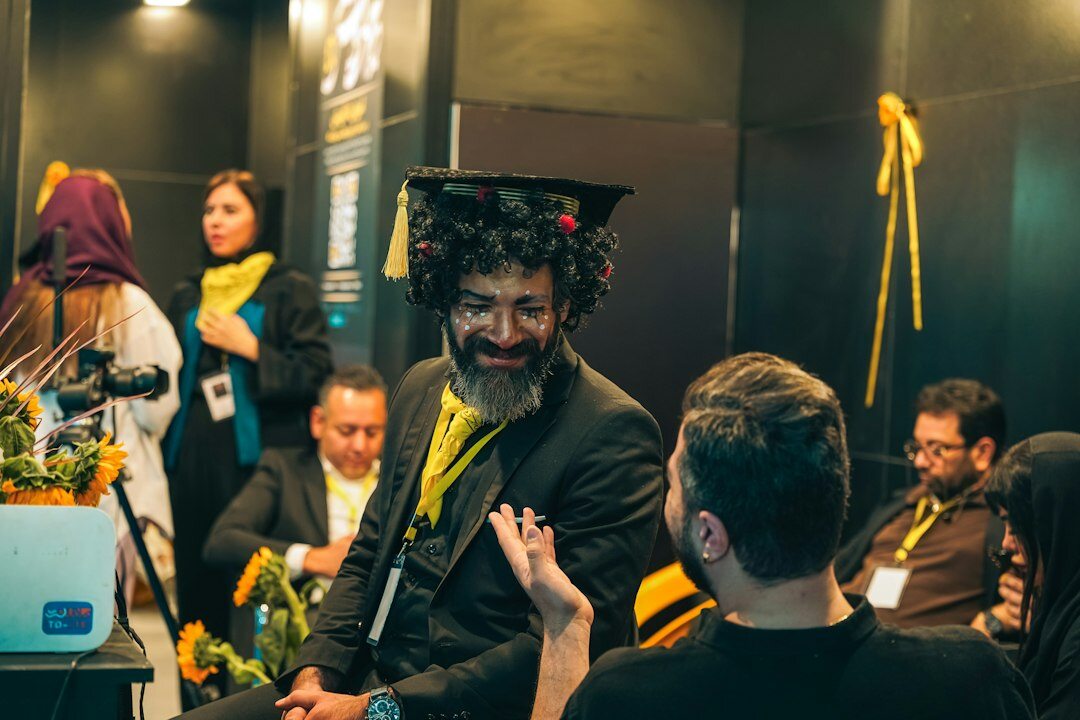 Graduate presenting a software project to an audience